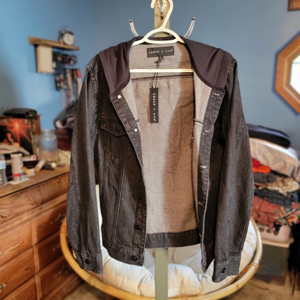 Black Jean Hooded Bomber Jacket